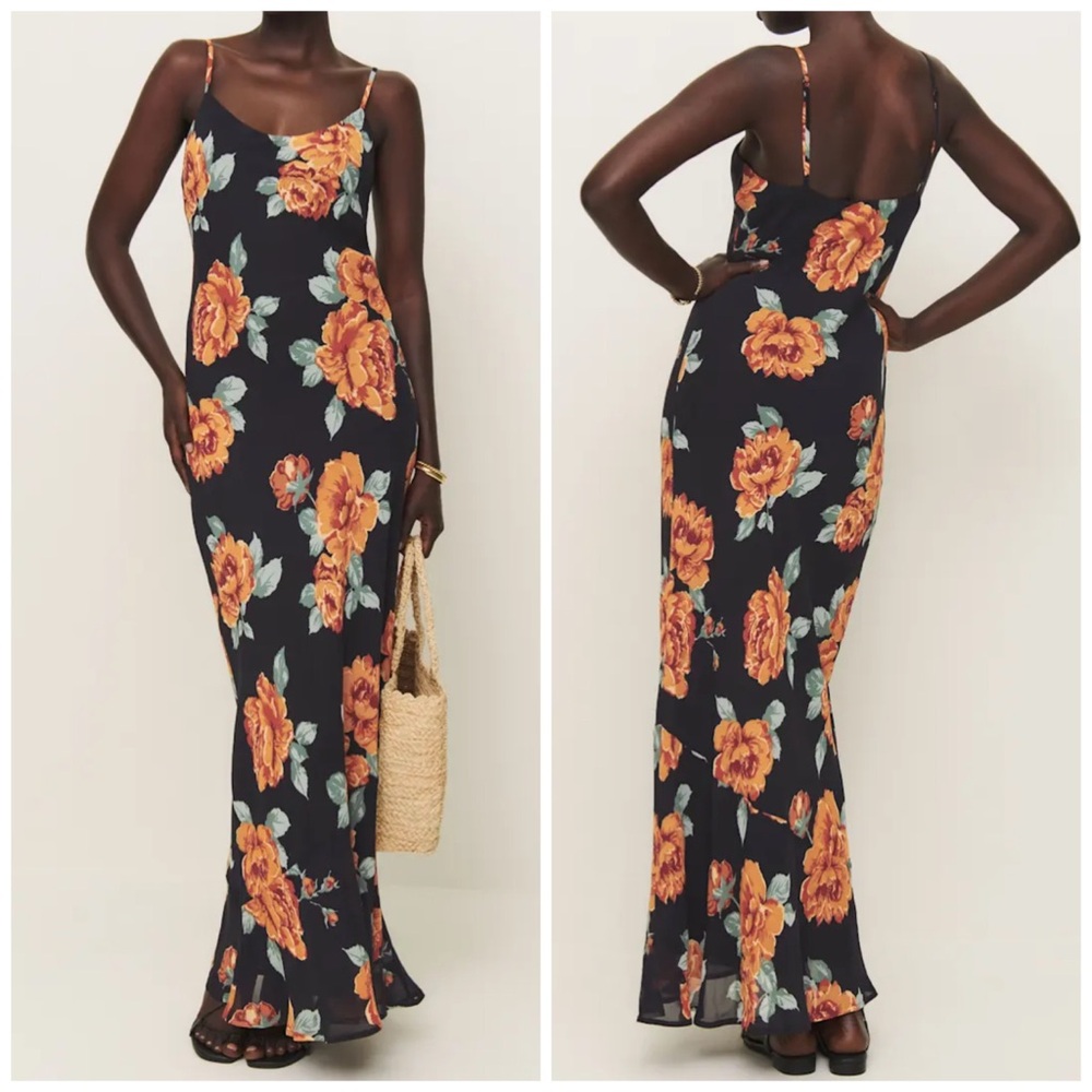 Reformation Floral Maxi Dress - Black and Orange